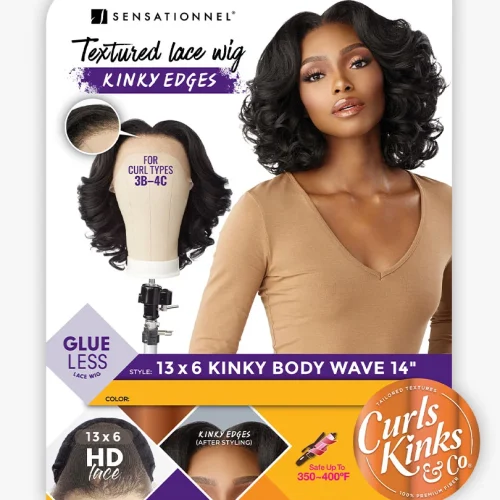 Sensationnel Curs Kinks & Co Glueless Synthetic Kinky Edges 13x6 HD Lace Front Wig - 13x6 KINKY BODY WAVE 14" - Image 6