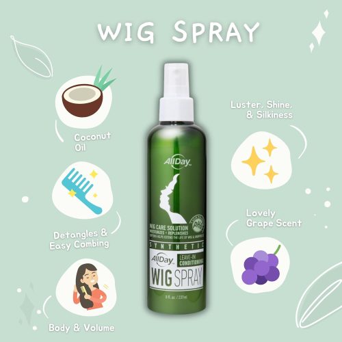 AllDay Locks Synthetic Wig Spray (8 oz) | Revitalizing & Refreshing Leave-In Conditioner | Smoothens, Detangles & Nourishes | Cleanses, Softens and Revitalizes Synthetic Hair | 8 oz - Image 3